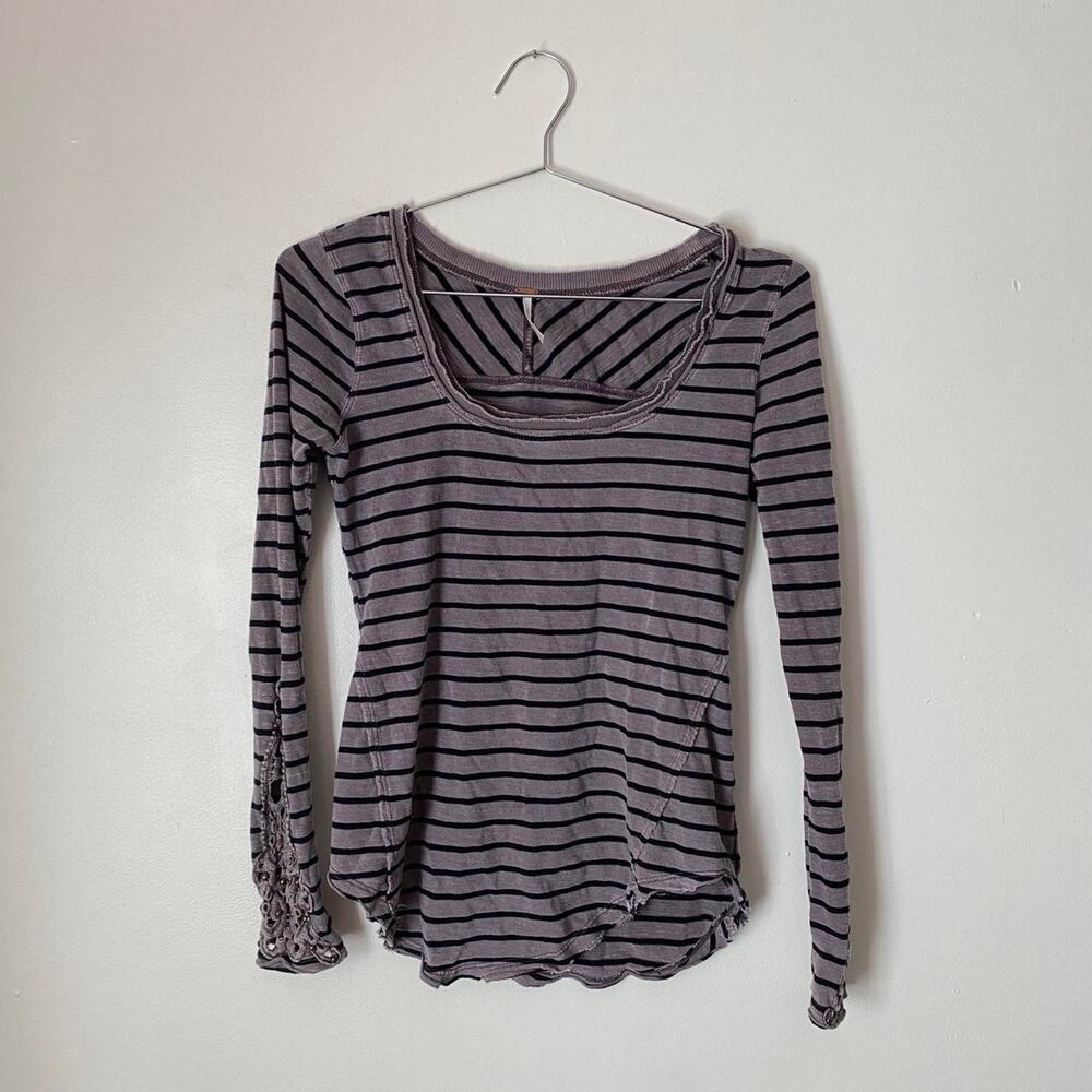 Free People Striped Taupe and Black Long Sleeve Women's XS